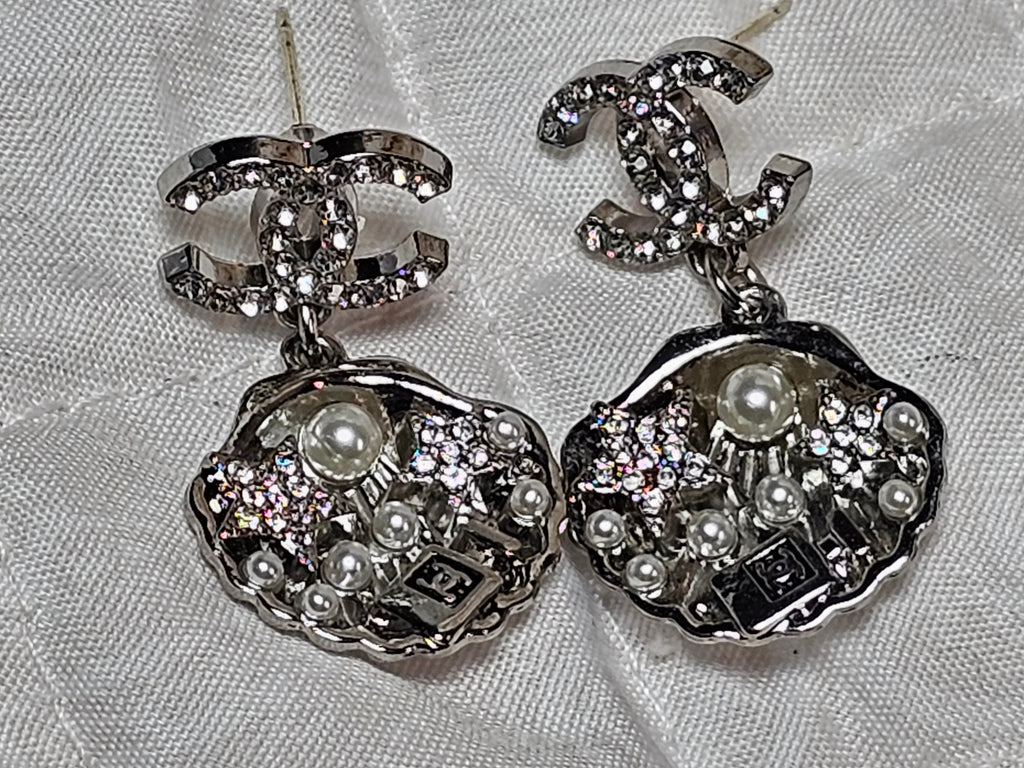 Chanel Charm dangle  earrings w/ Pearl Accents