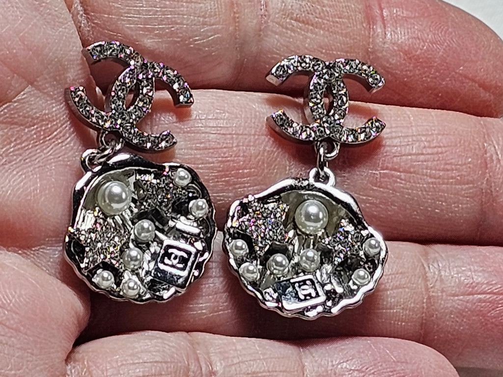 Chanel Charm dangle  earrings w/ Pearl Accents