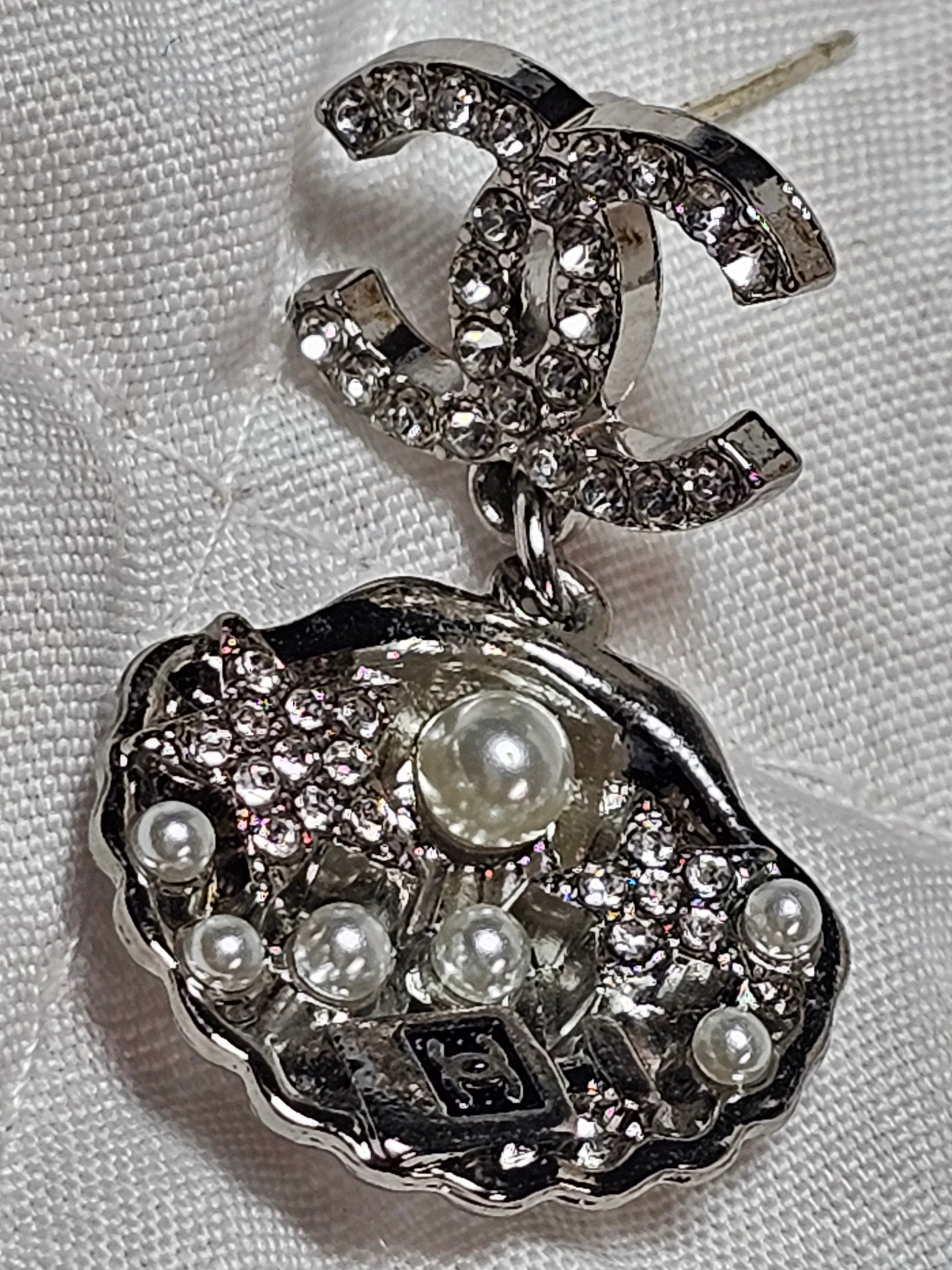 Chanel Charm dangle  earrings w/ Pearl Accents