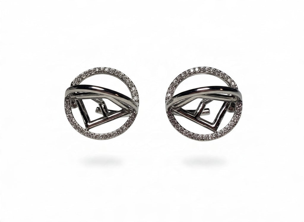 Silver FF Logo Swirl Stud Earrings