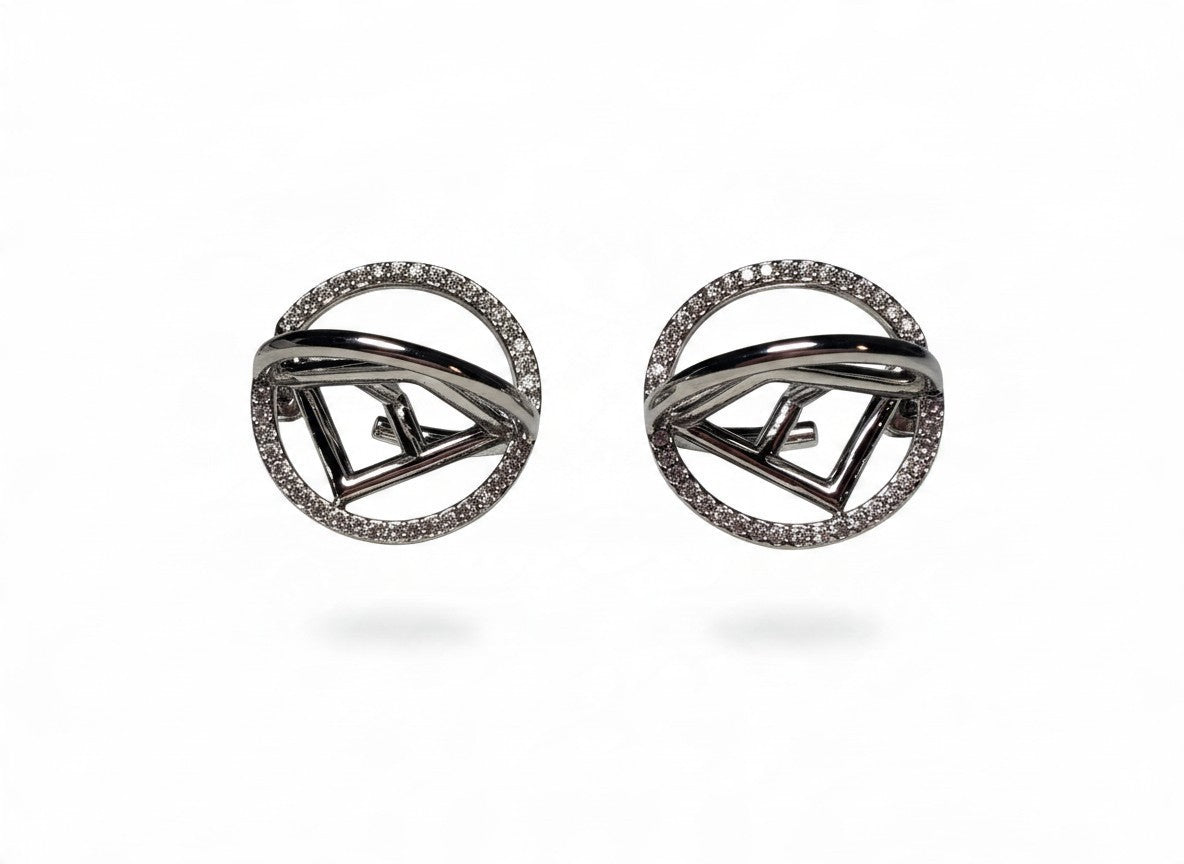 Silver FF Logo Swirl Stud Earrings