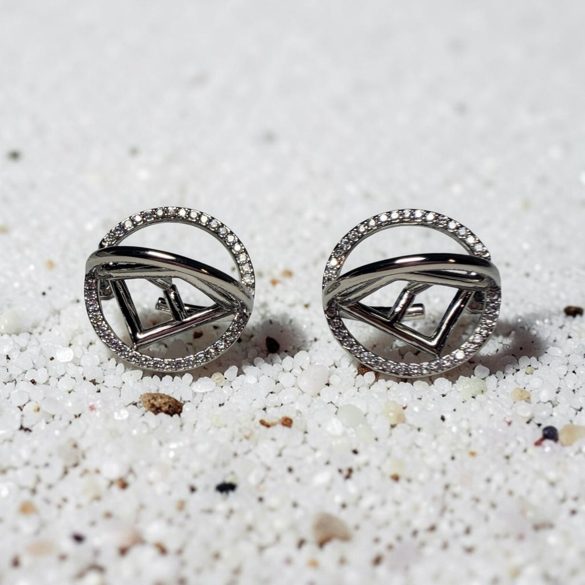 Silver FF Logo Swirl Stud Earrings