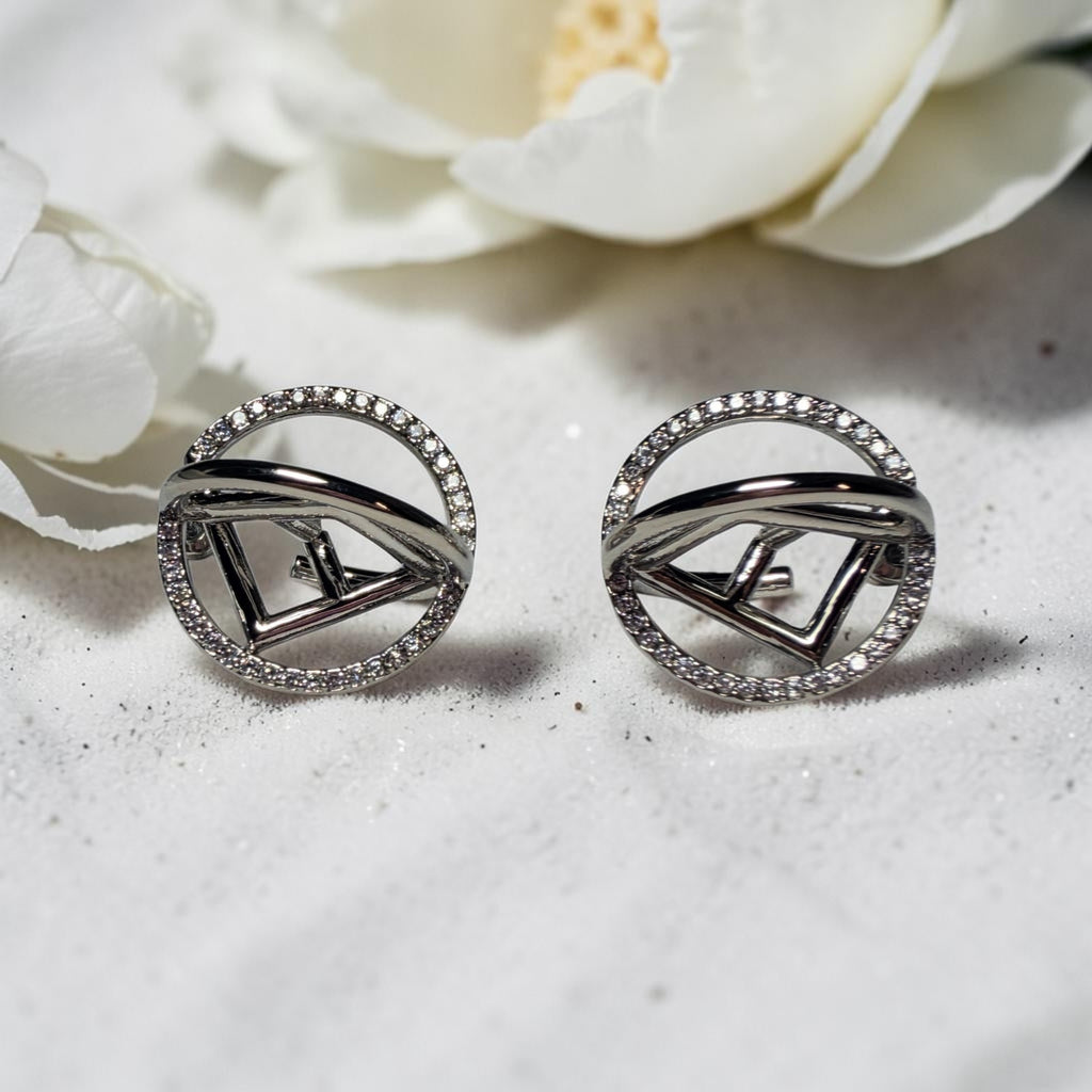 Silver FF Logo Swirl Stud Earrings