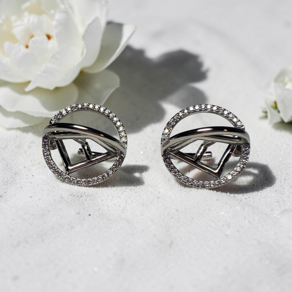 Silver FF Logo Swirl Stud Earrings