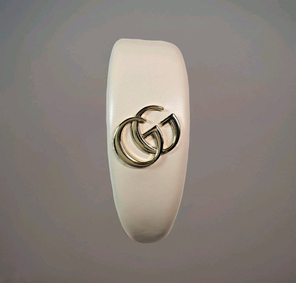 GG Charm Headband — Cream Leather w/ Gold