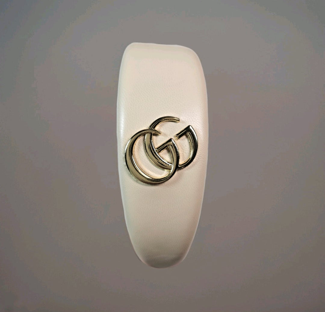 GG Charm Headband — Cream Leather w/ Gold