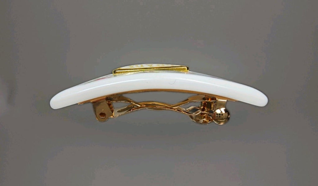 Prada Gold Logo charm White Floral Triangle Floral Hair Clip