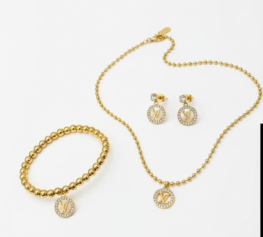 3 piece L Logo Beaded set Necklace Earrings & Bracelet