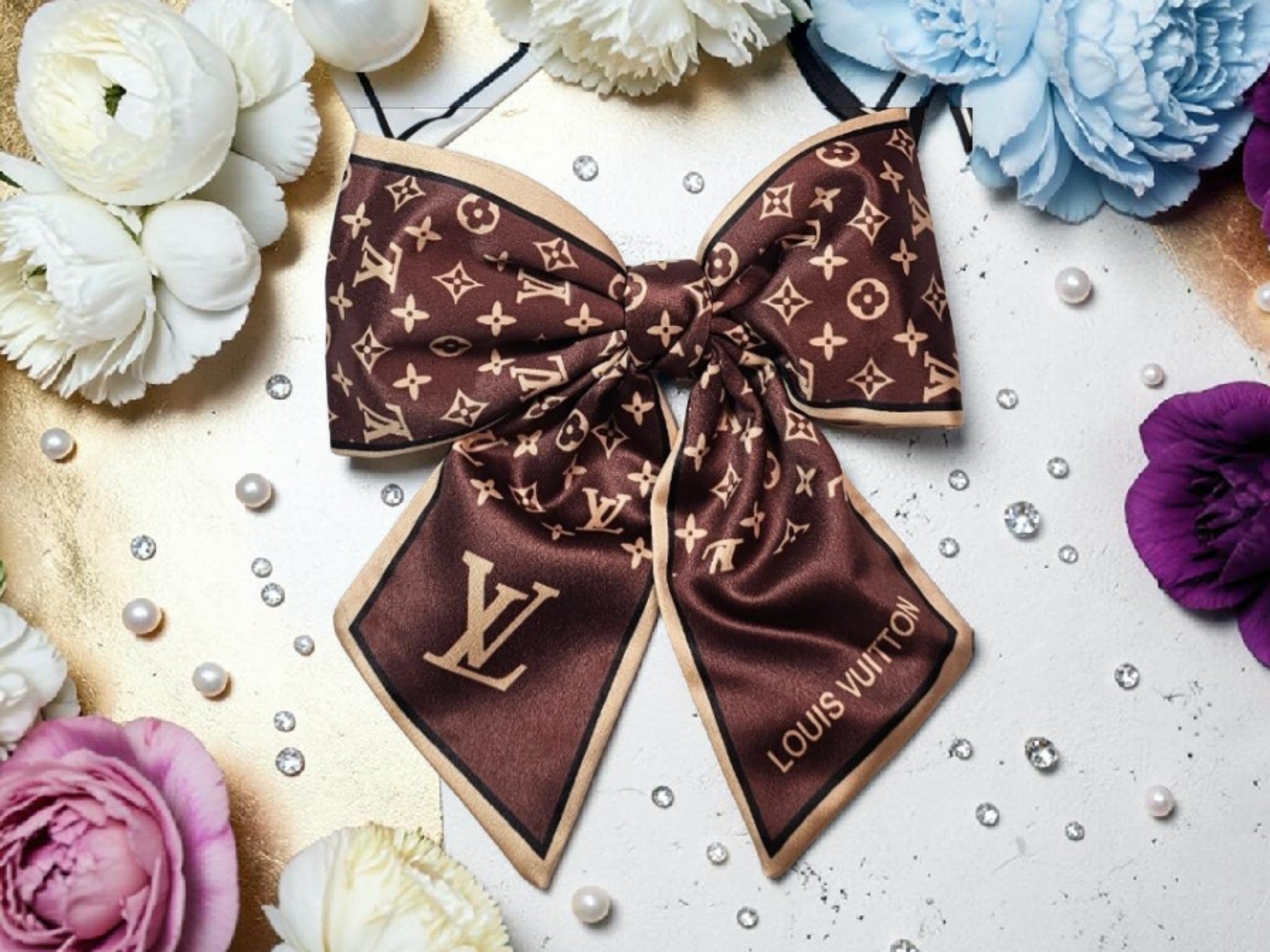 NEW LV logo Brown Monogram Hair Bow Clip