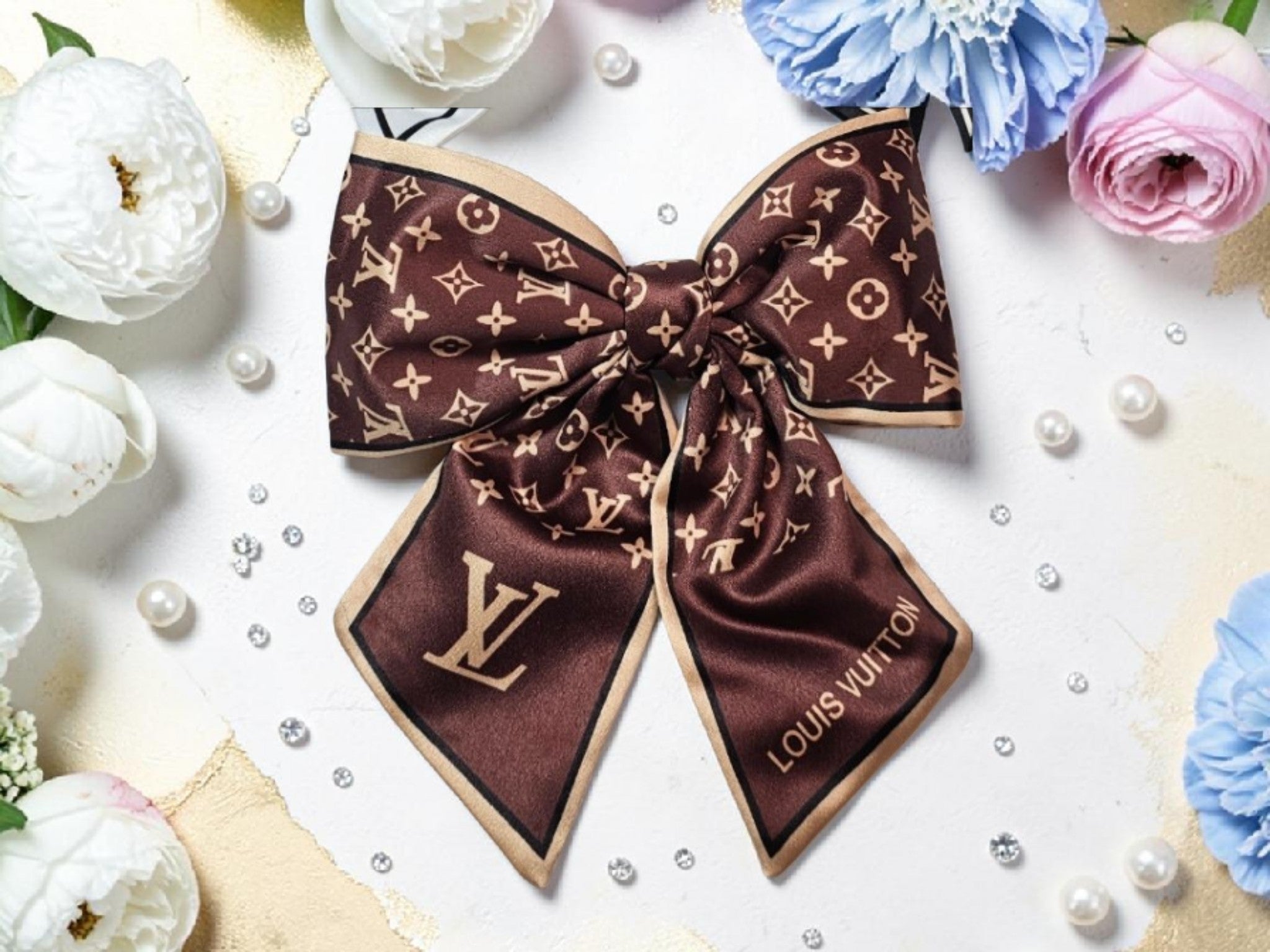 NEW LV logo Brown Monogram Hair Bow Clip