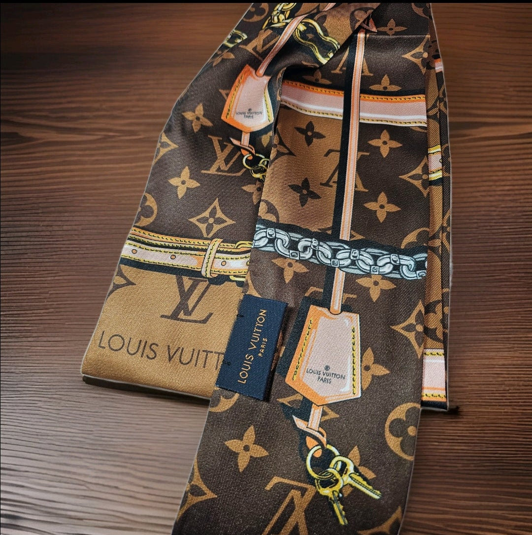 Louis Vuitton logo Bag Scarf Hair Accessory Tagged 100% Silk