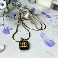 CC Logo Charm Pendant Necklace Black Enamel Square