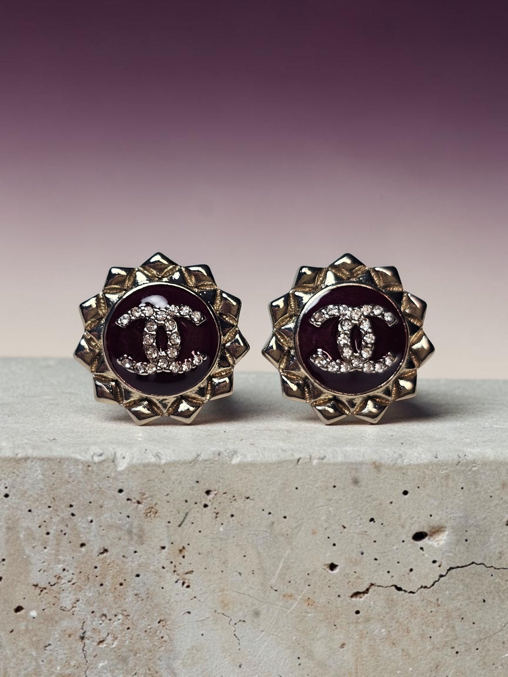 C Logo Deep Red Gold plated Pierced Stud Earrings