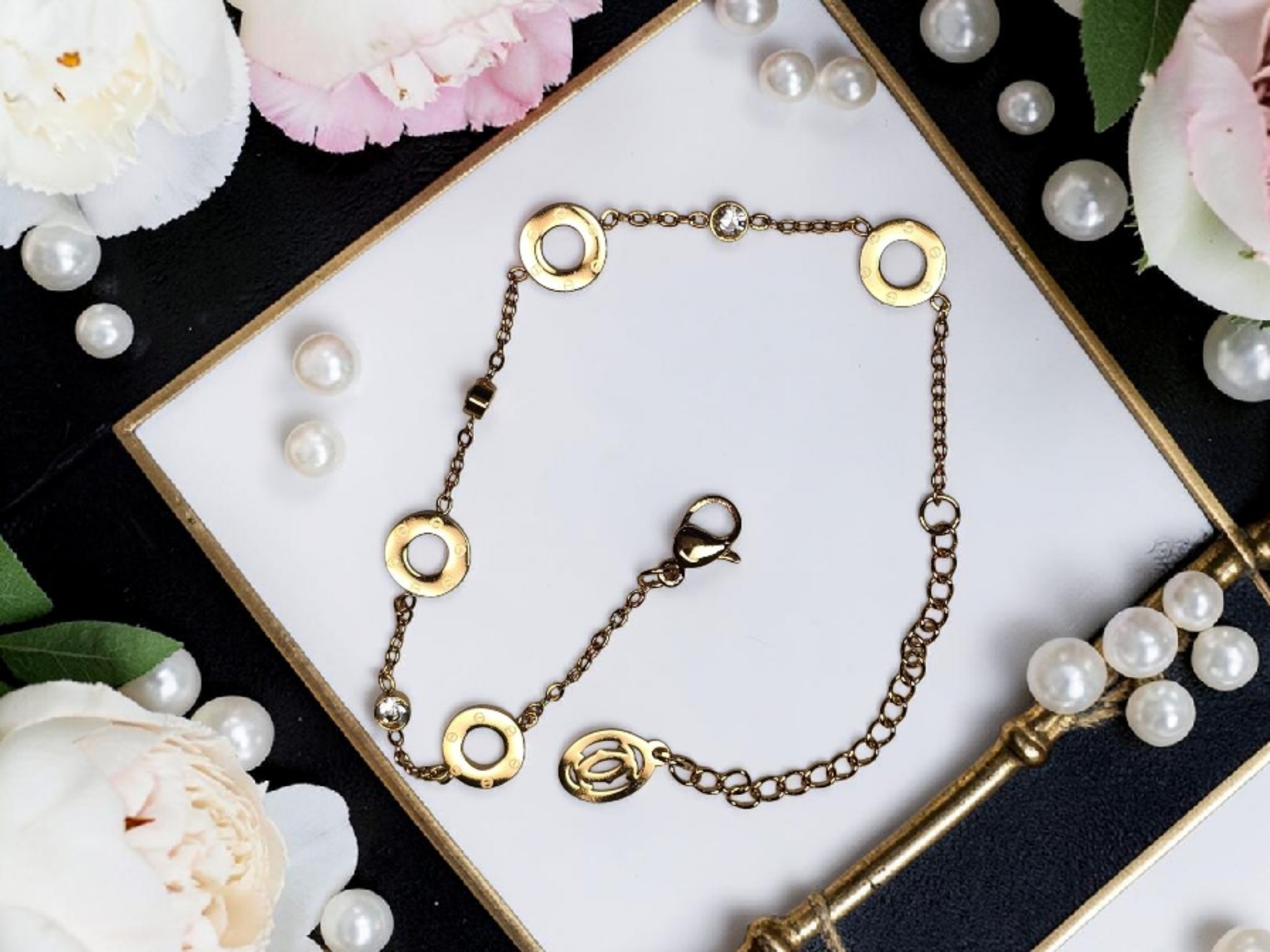 Gold Charm Logo Bracelet
