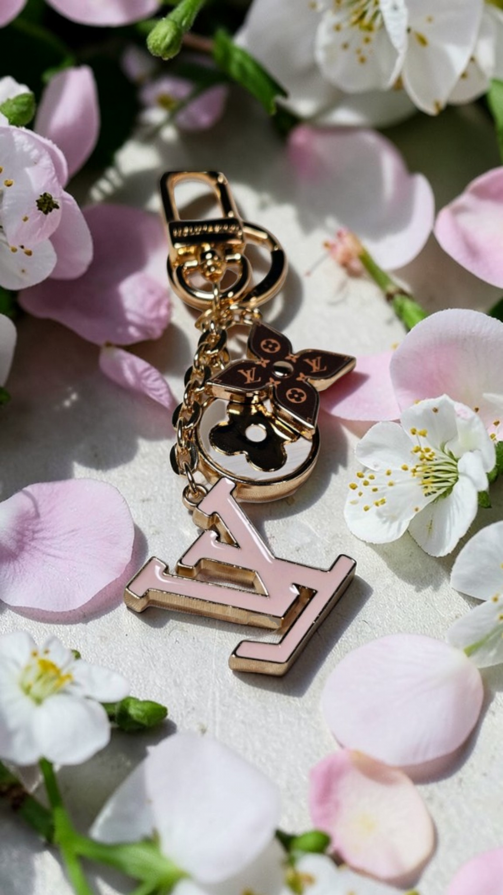 Pink Louis Vuitton Large Logo Charm Keychain Bag Accessory