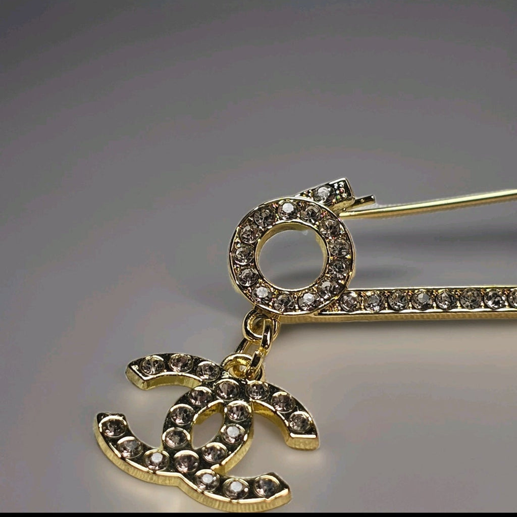 Chanel Gold Charm Safety Pin Brooch
