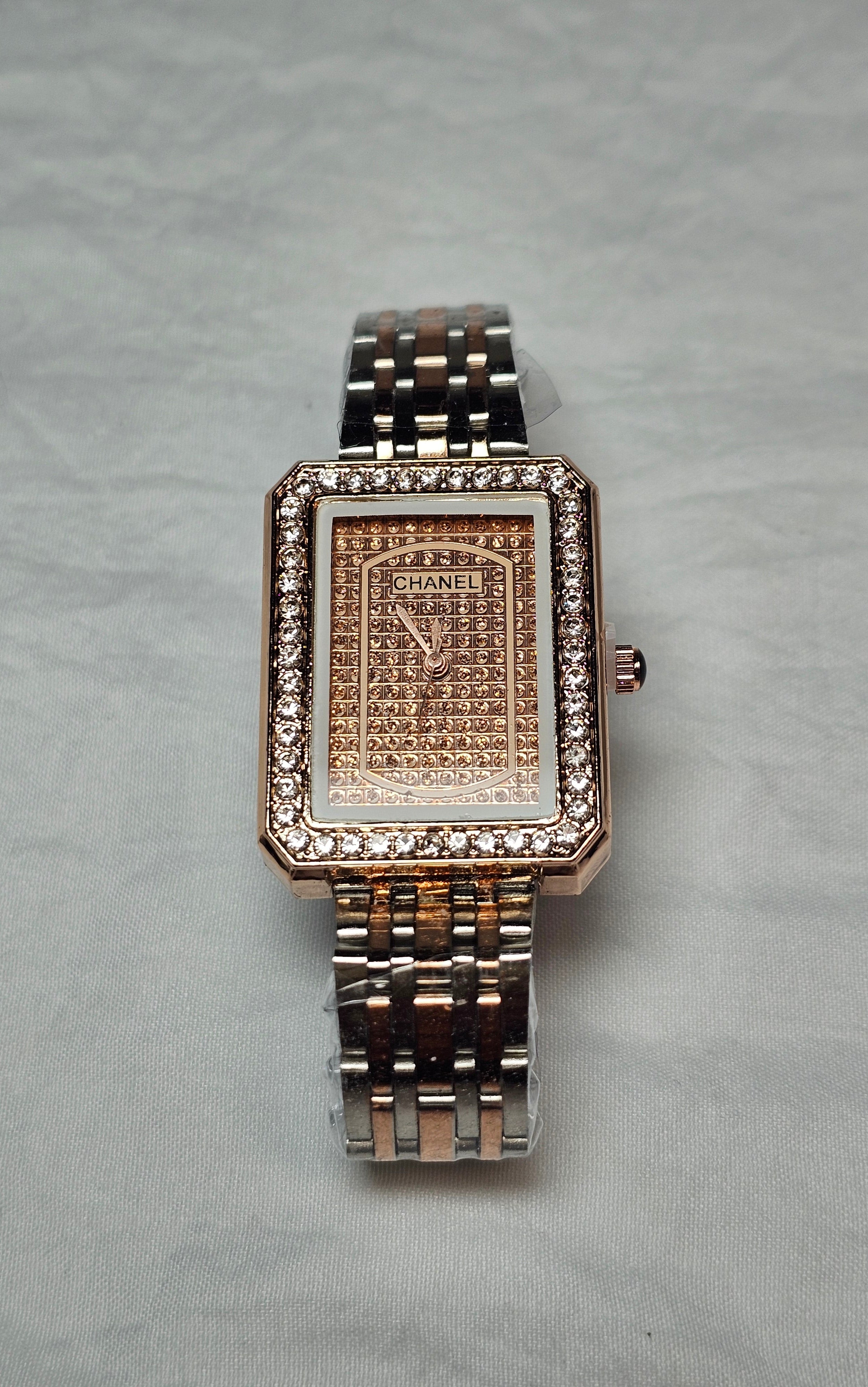 C logo Statement watch Rose Gold styling with stackable bangle Bracelet