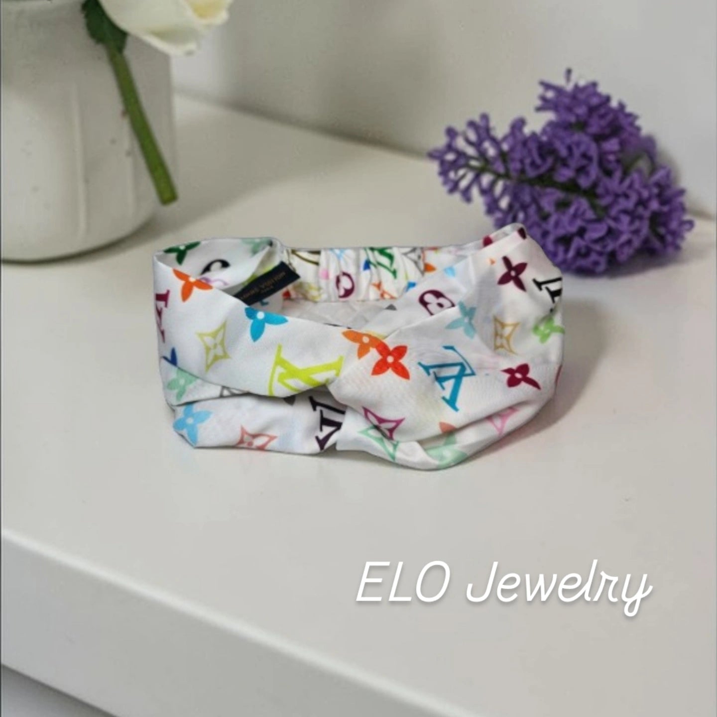 Signature Louis Vuitton Logo 100% Silk stretch hairband