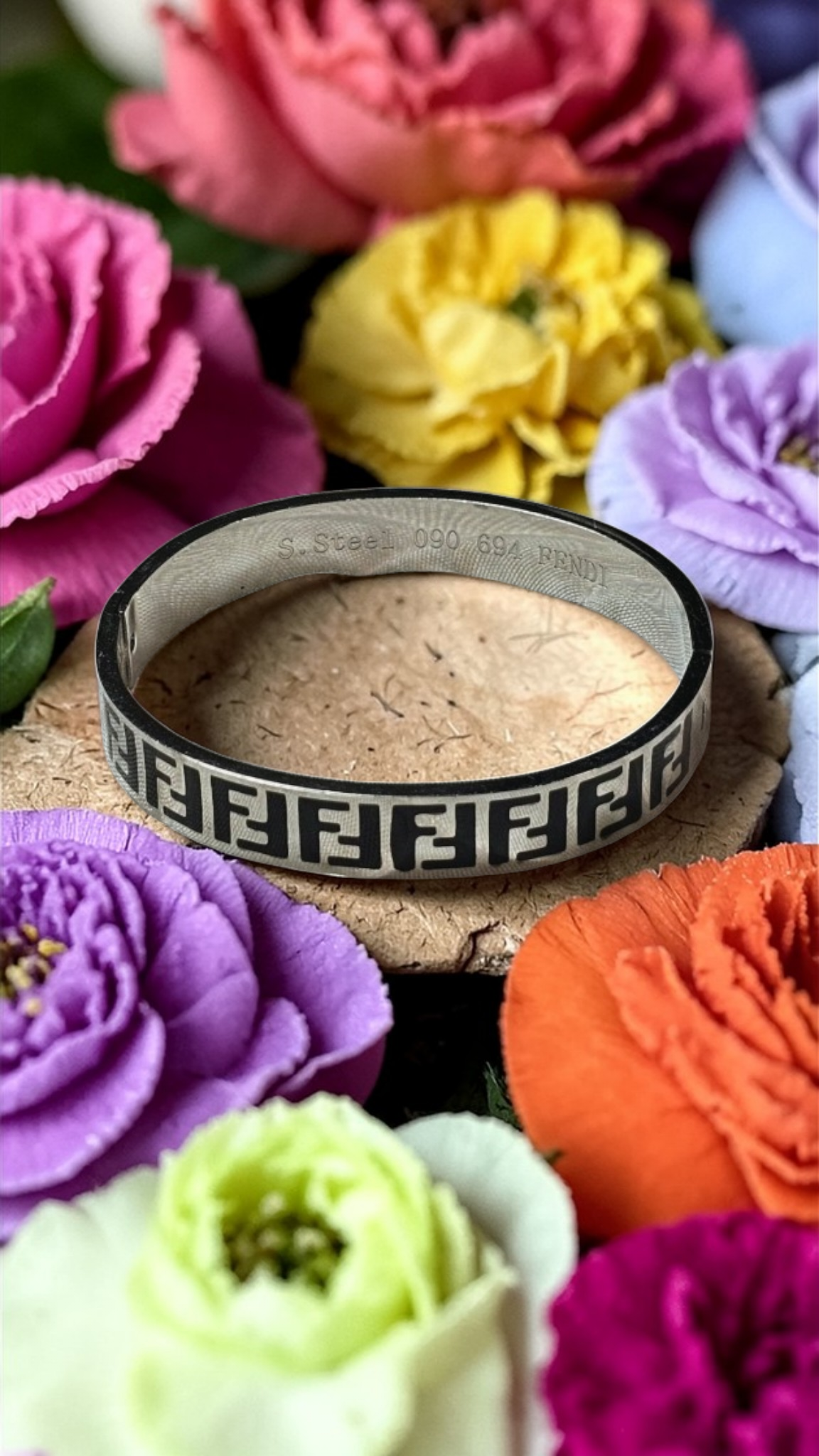 Fendi Stainless Steel Logo Bangle Bracelet