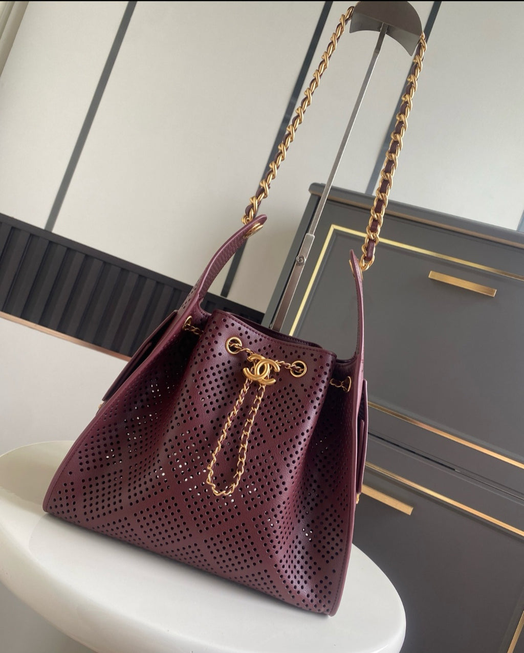 Large C Logo top level  drawsrtring Bucket Bag