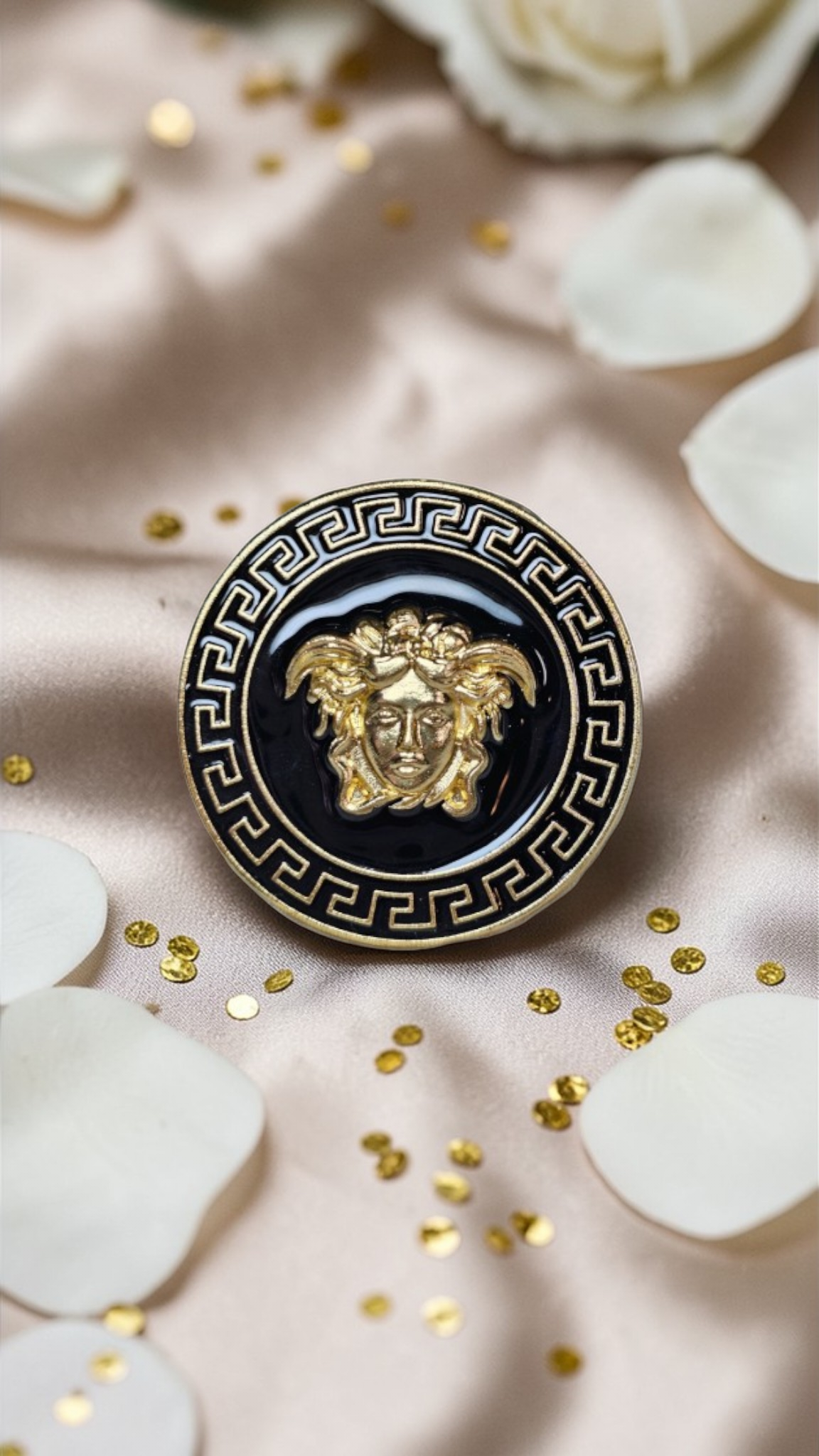 Versace Medusa Charm Black and Gold Pin Brooch