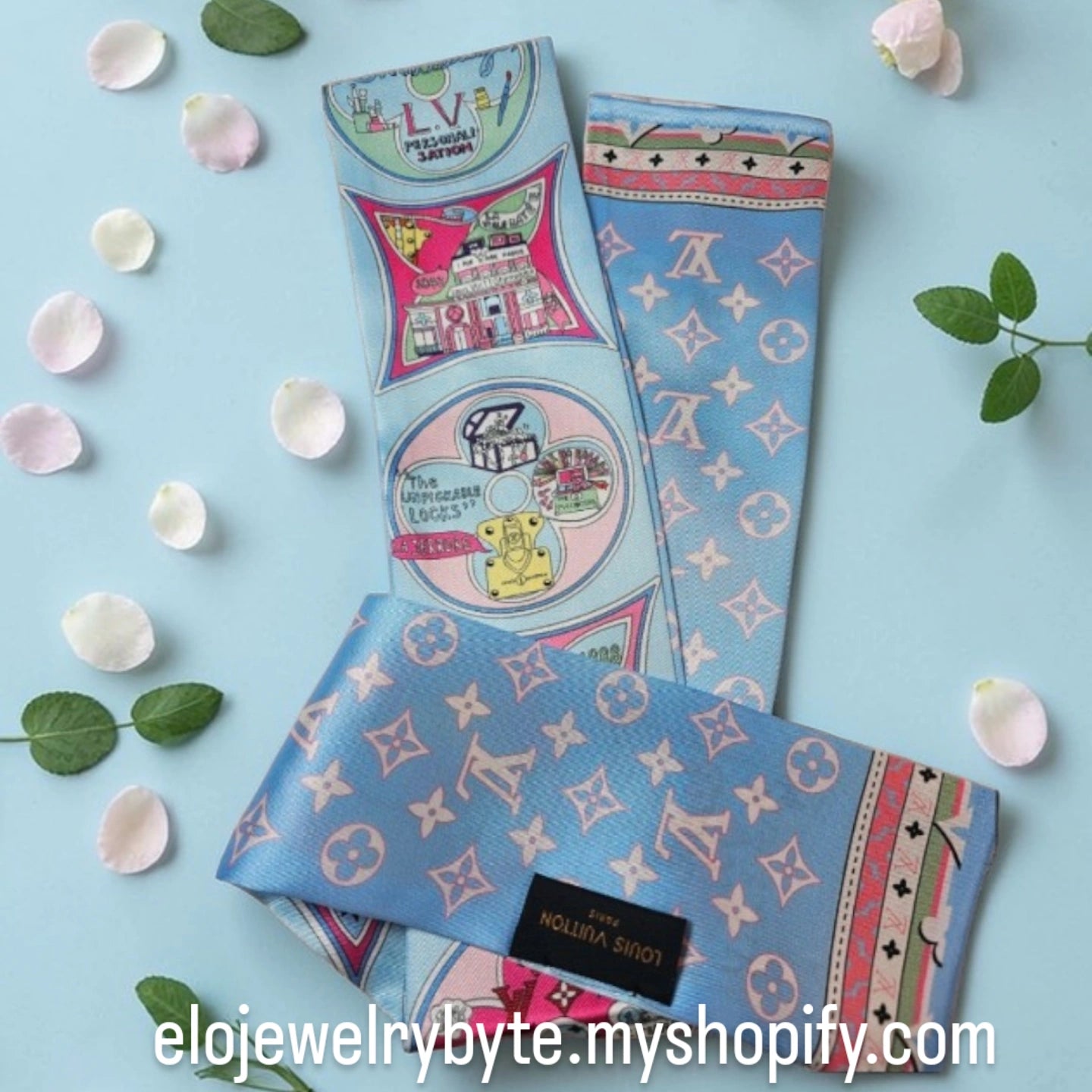 Louis Vuitton Logo Bag/ Hair Scarf Accessory Tagged 100% Silk