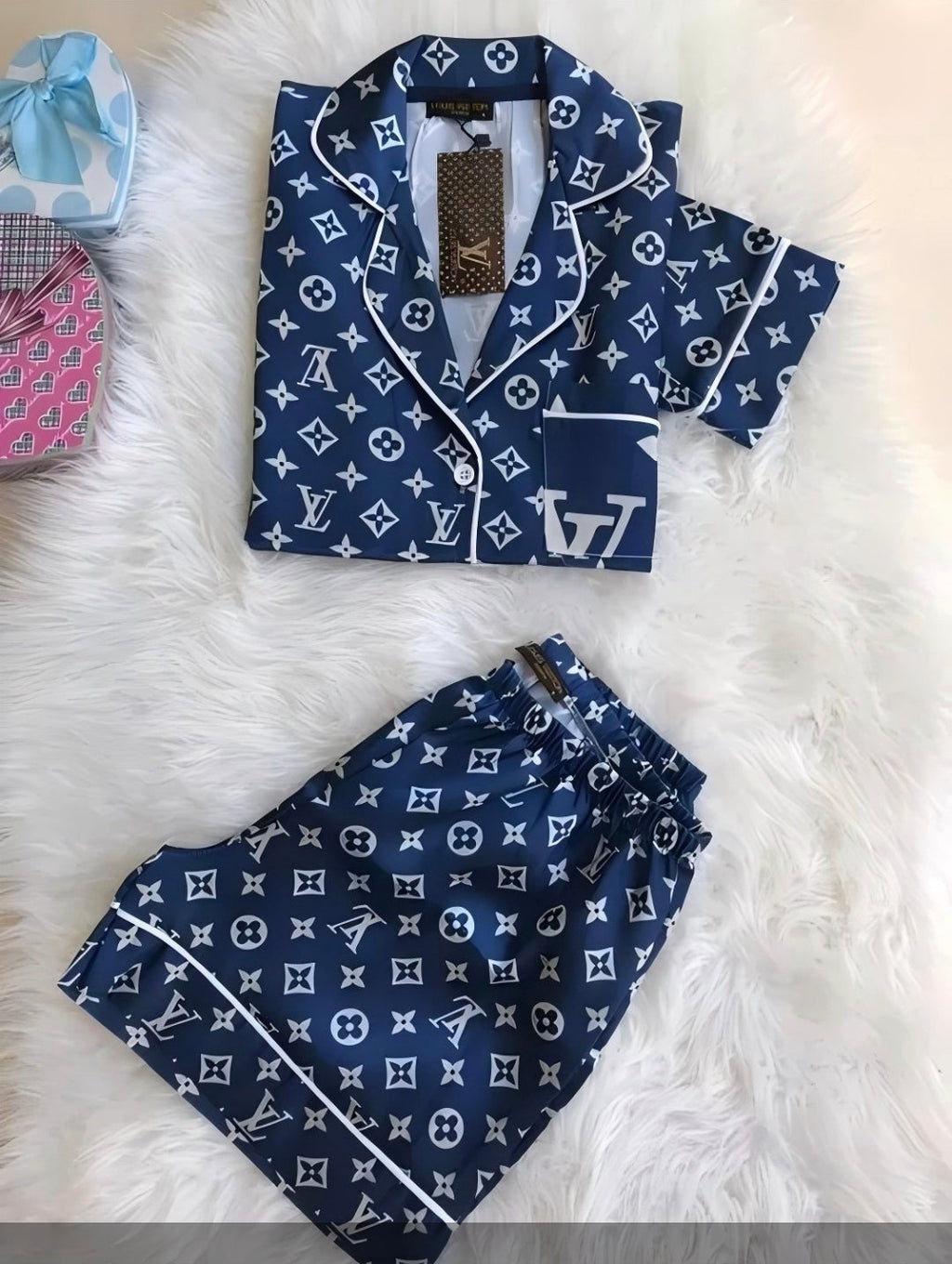 Navy L Monogram logo PJ set