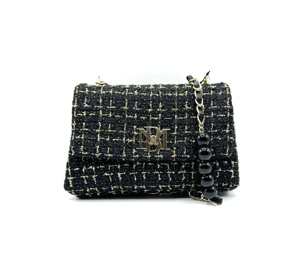 Badgley Mischka Tweed Crossbody Bag w/ Pearl Chain Strap NWT