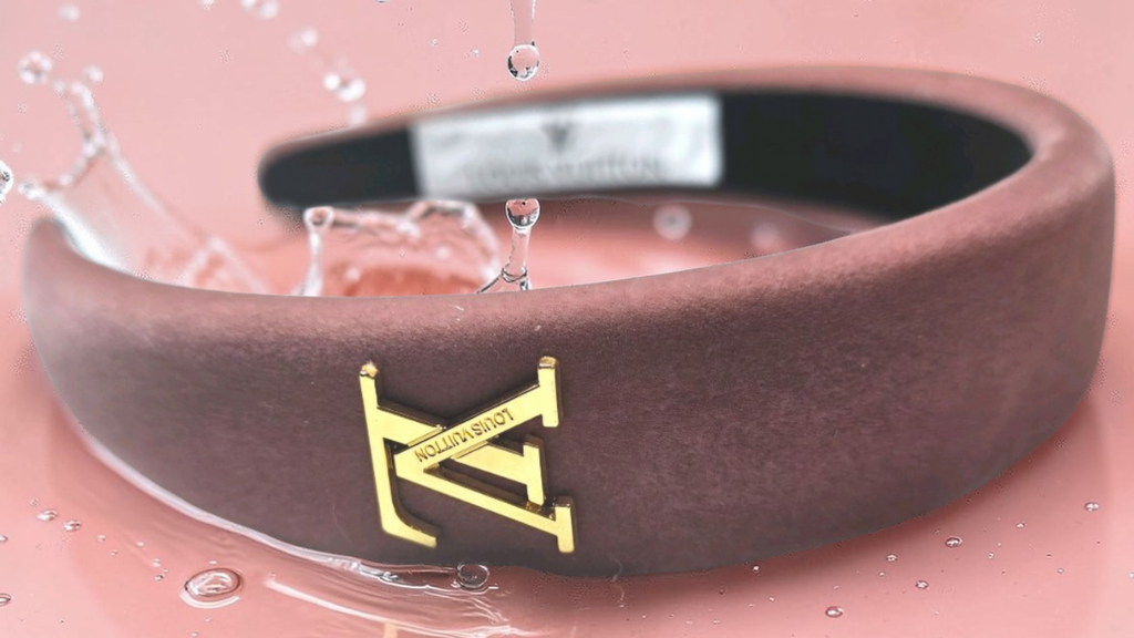Pink Velour Louis Vuitton logo Charm Headband