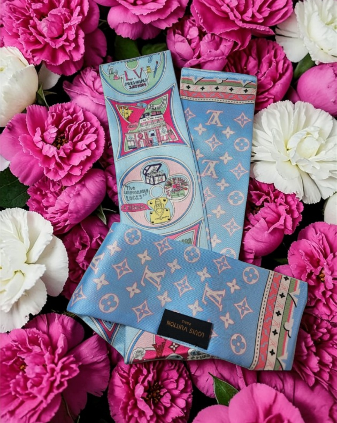 Louis Vuitton Logo Bag/ Hair Scarf Accessory Tagged 100% Silk