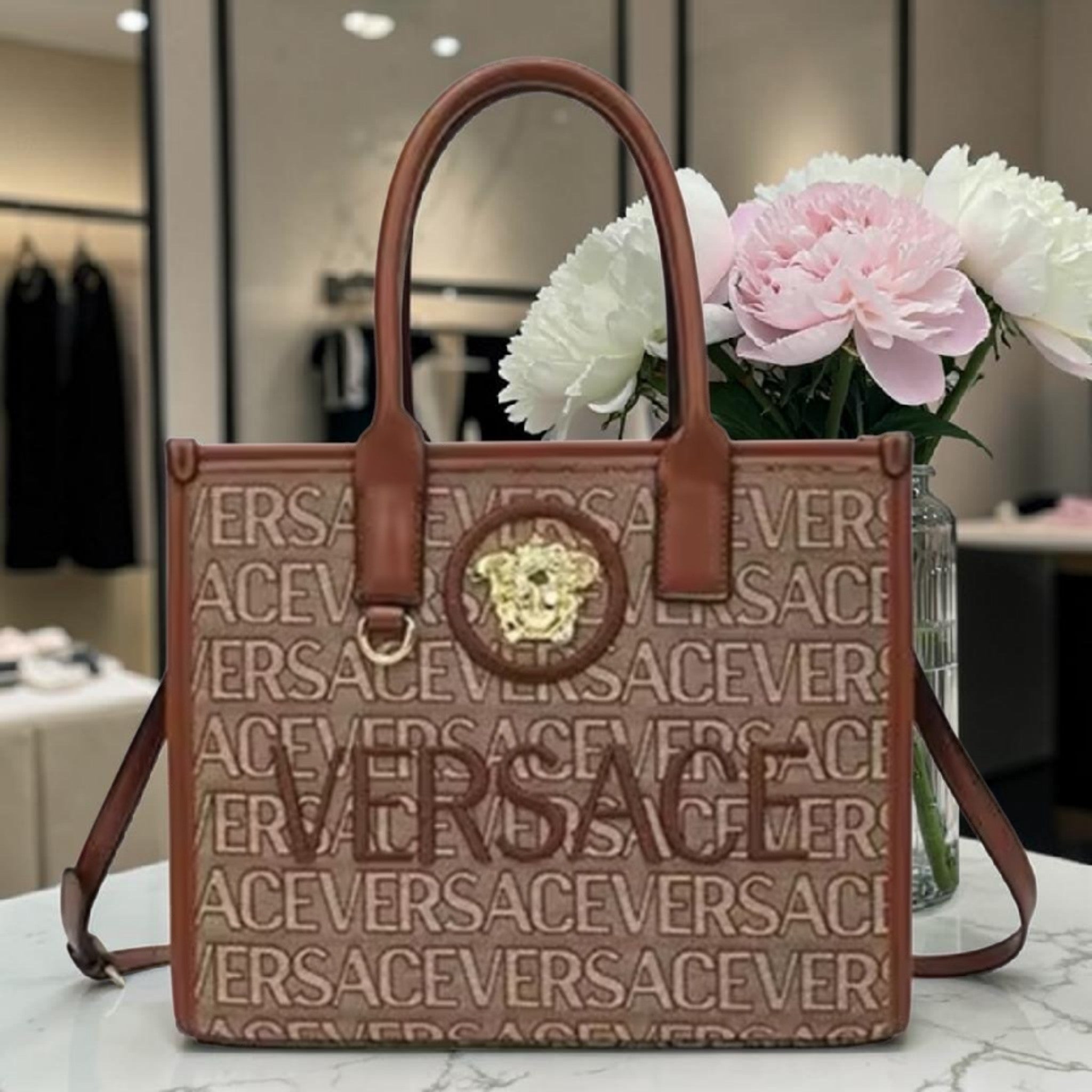 Medusa logo Large tote Bag NEW Tan/Beige