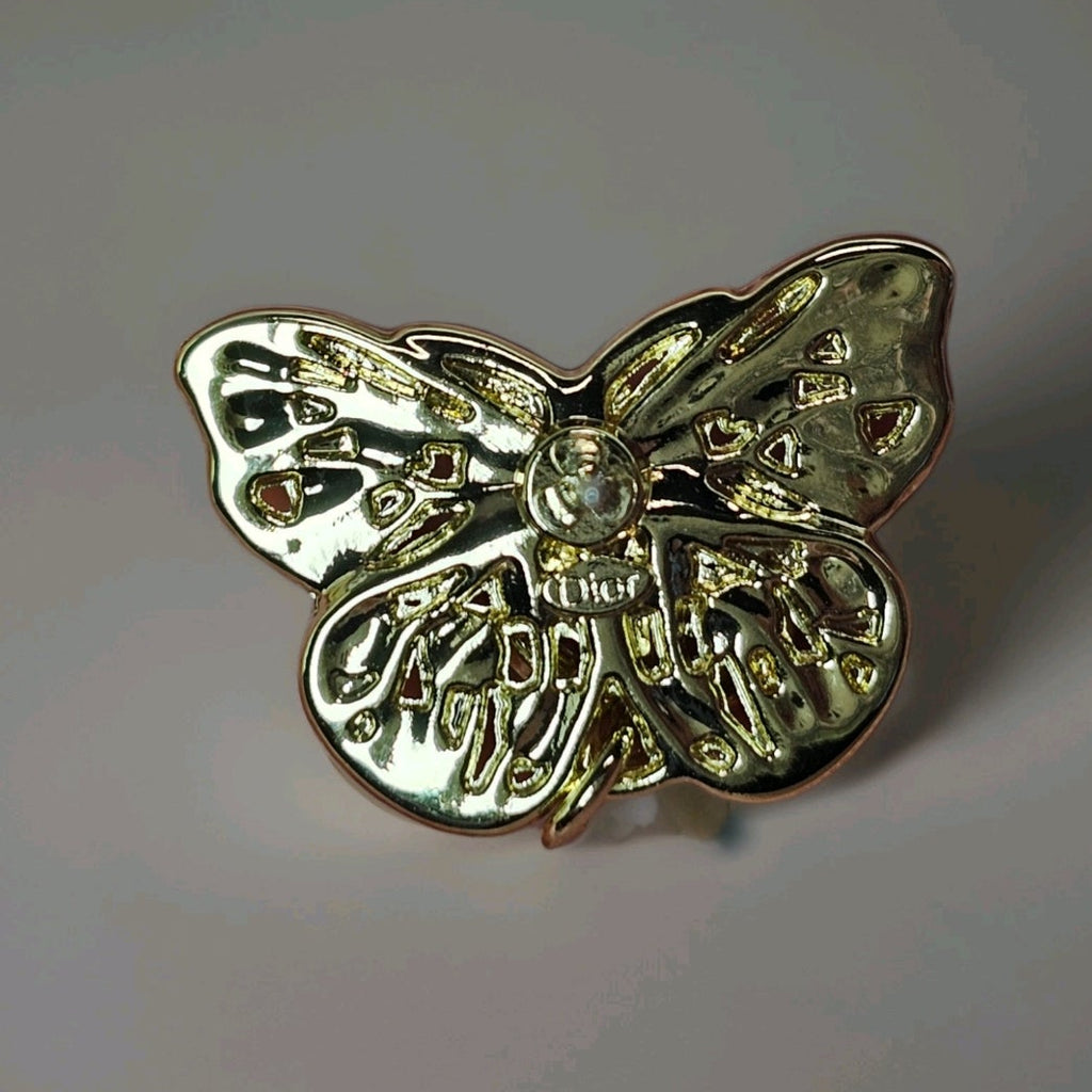 Dior Gold Butterfly logo Charm dangle earrings