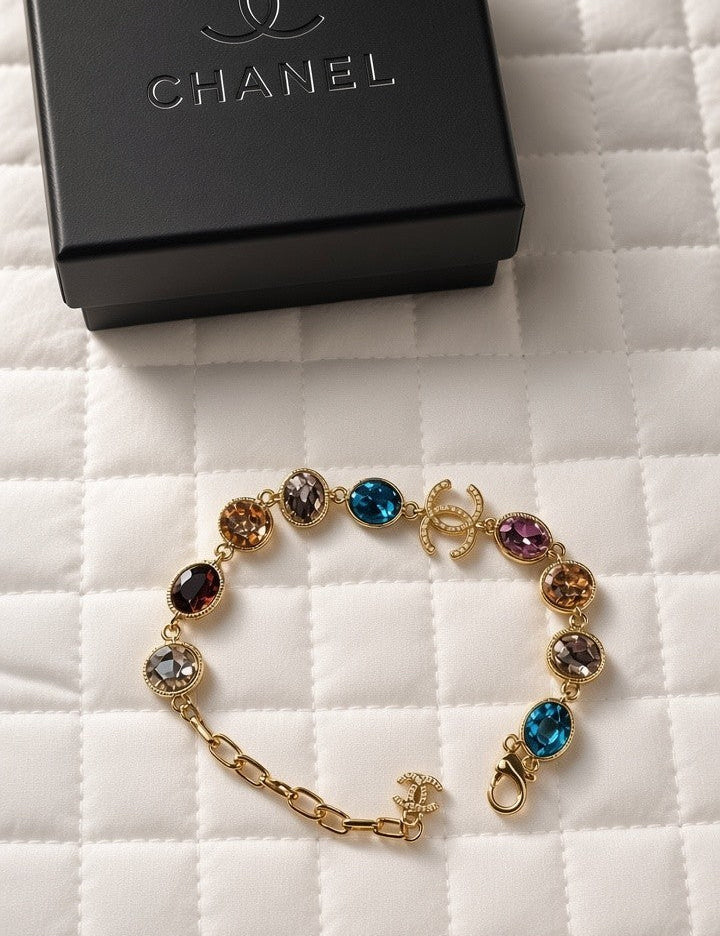 C Logo multicolor gemstone Link Bracelet