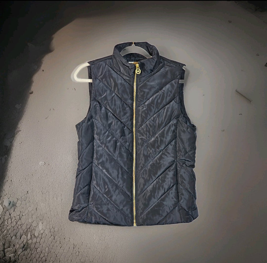 Michael Kors Designer Black Quilted Puffer Logo Vest Size M NWT