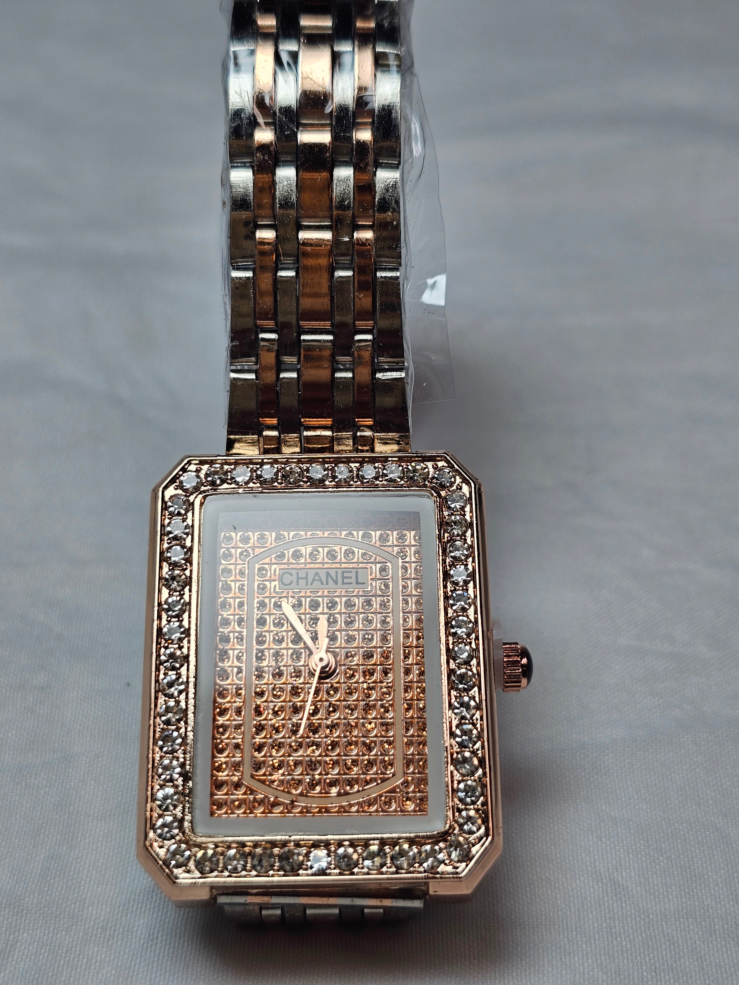 C logo Statement watch Rose Gold styling with stackable bangle Bracelet