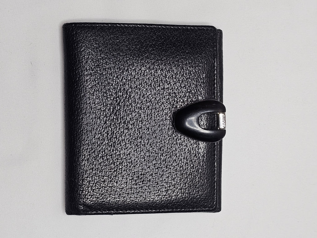 Boutique GG Black Leather Trifold Short Wallet w/Ebony and silver Hardware