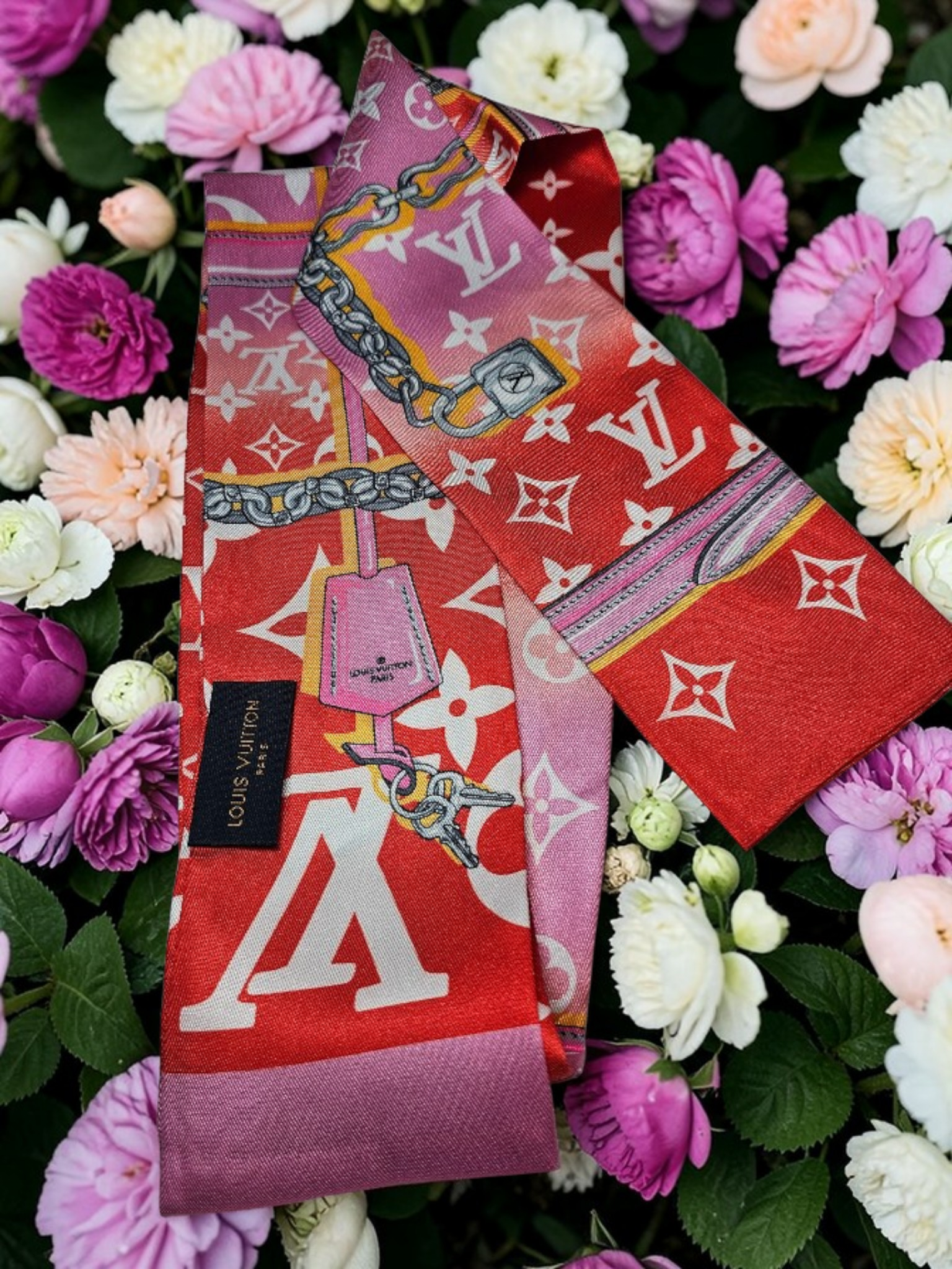 'Louis Vuitton' logo Bag Scarf Hair Accessory Tagged 100% Silk