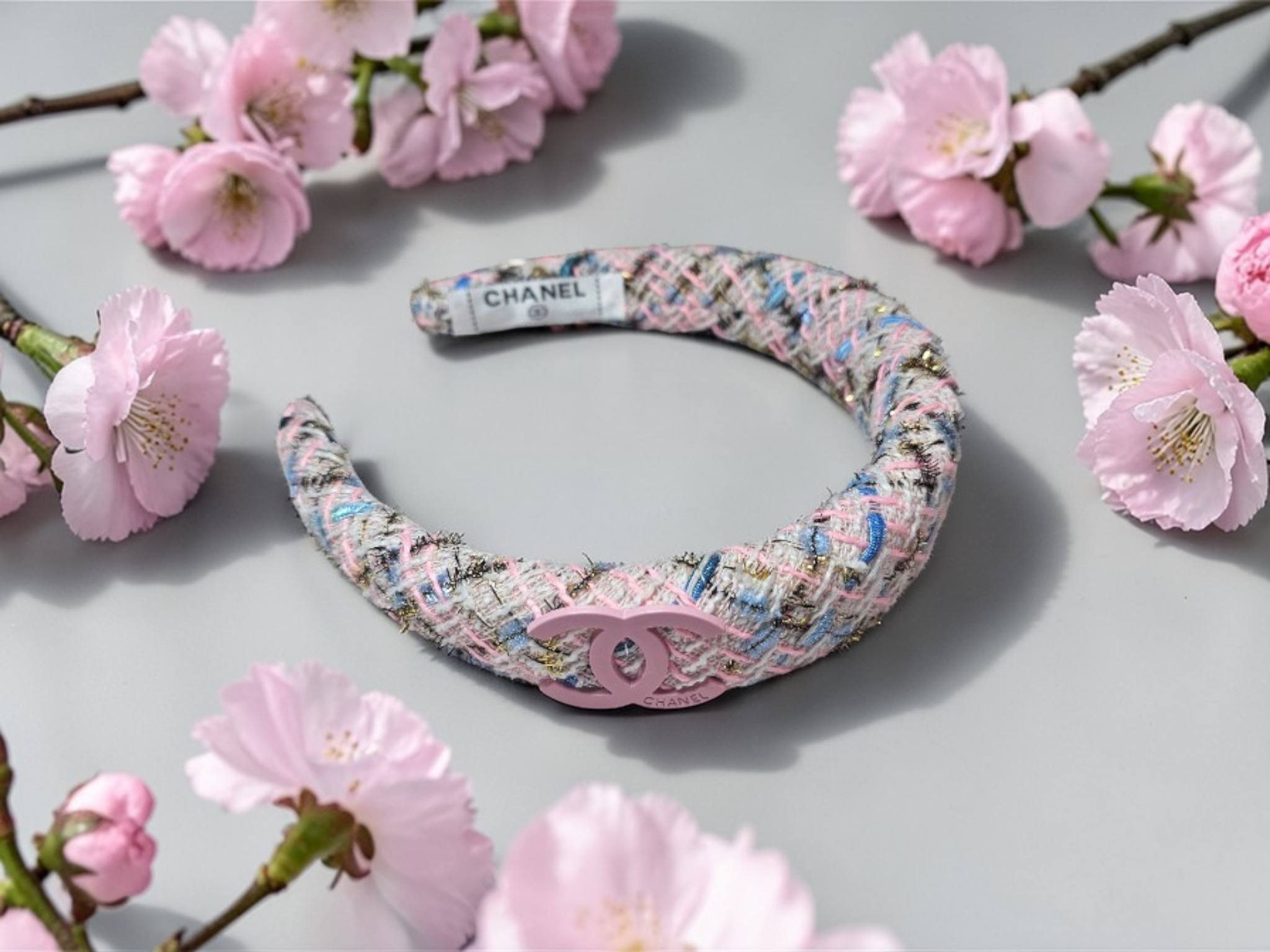 Chanel logo Charm Pink Tweed Headband