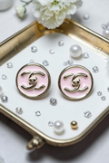 Lock detail charm pierced studs Pink