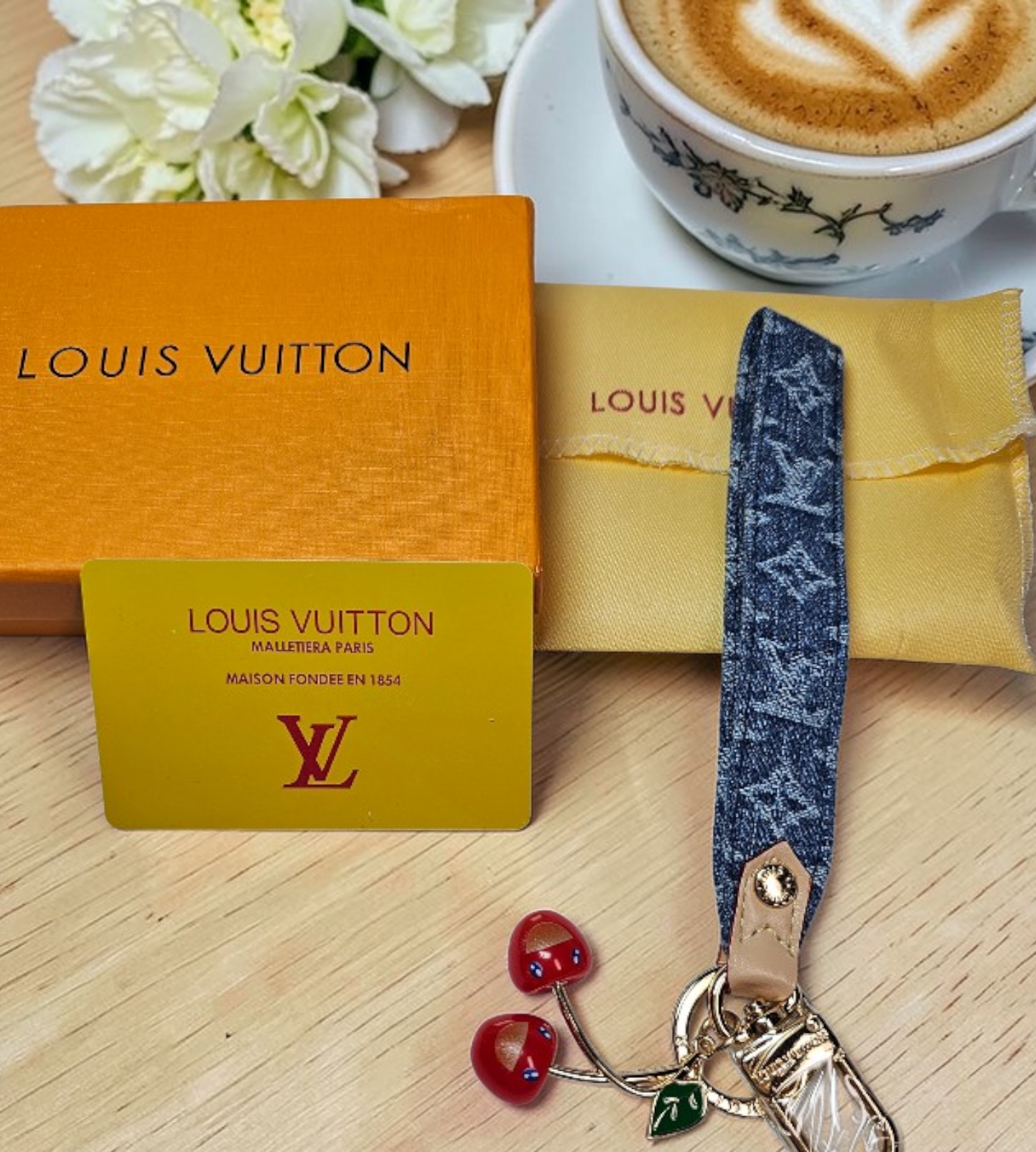 Denim and Cherries Louis Vuitton logo keyring/ Bag charm NIB