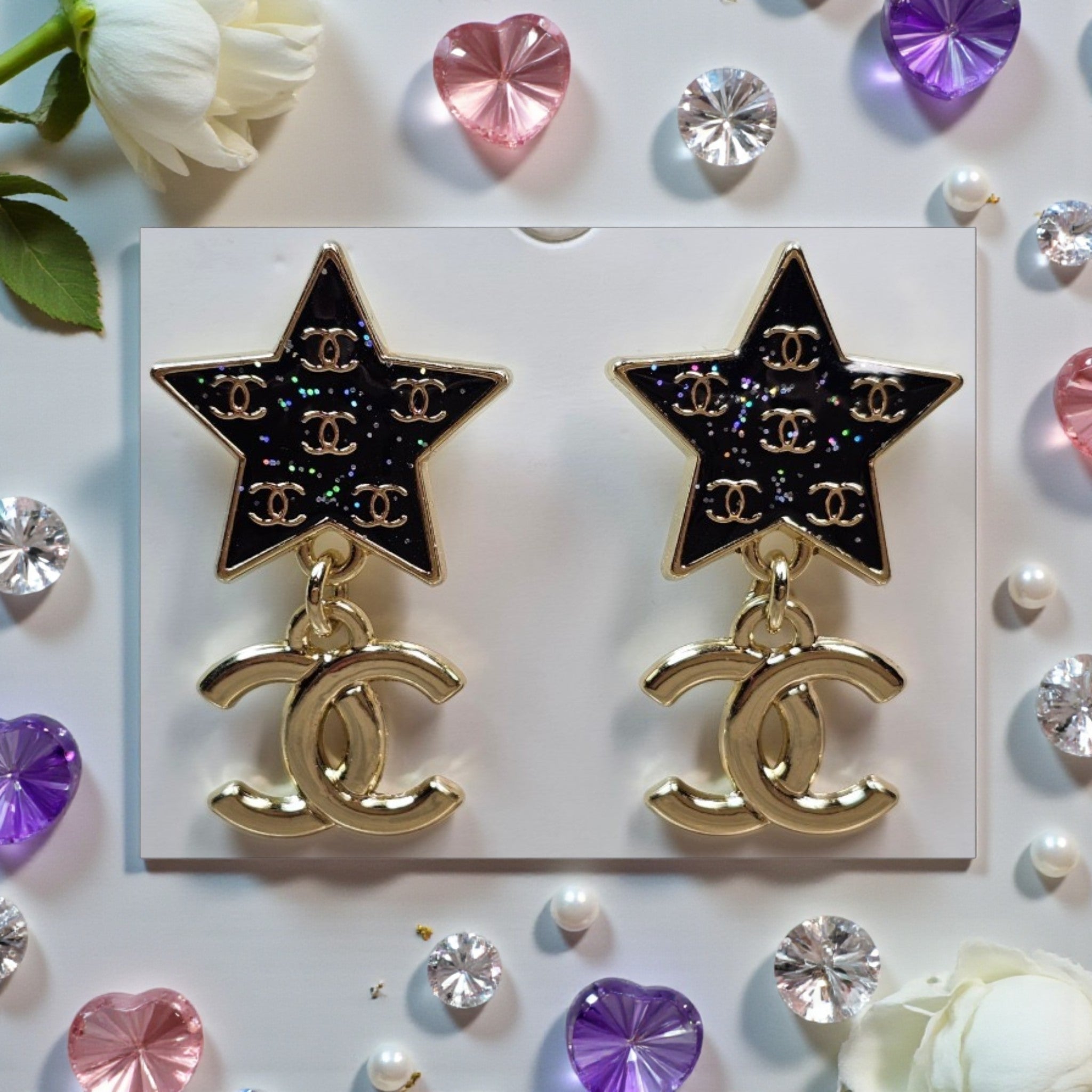 18k gold plated Dazzling Star CC Logo Dangle earrings