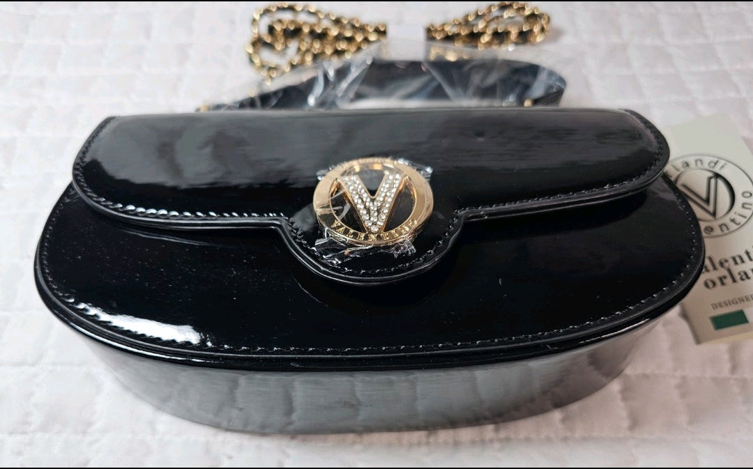 Valentino Orlandi Black Patent Leather Crossbody Bag