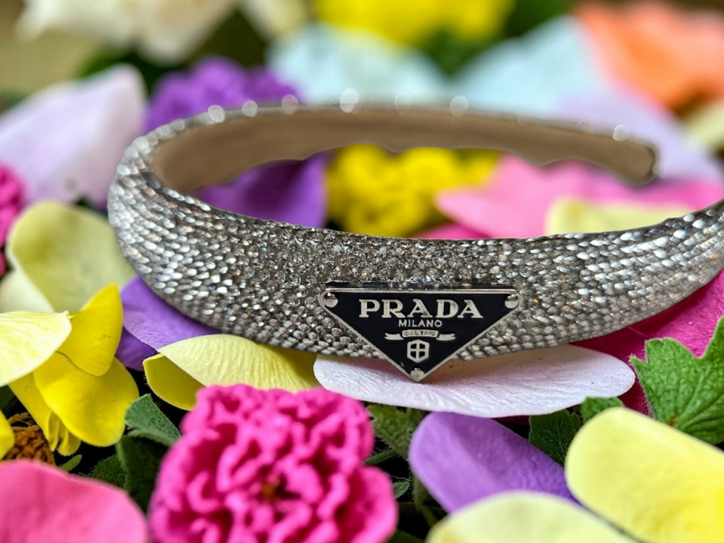 Silver Prada Charm Silver Rhinestone Headband