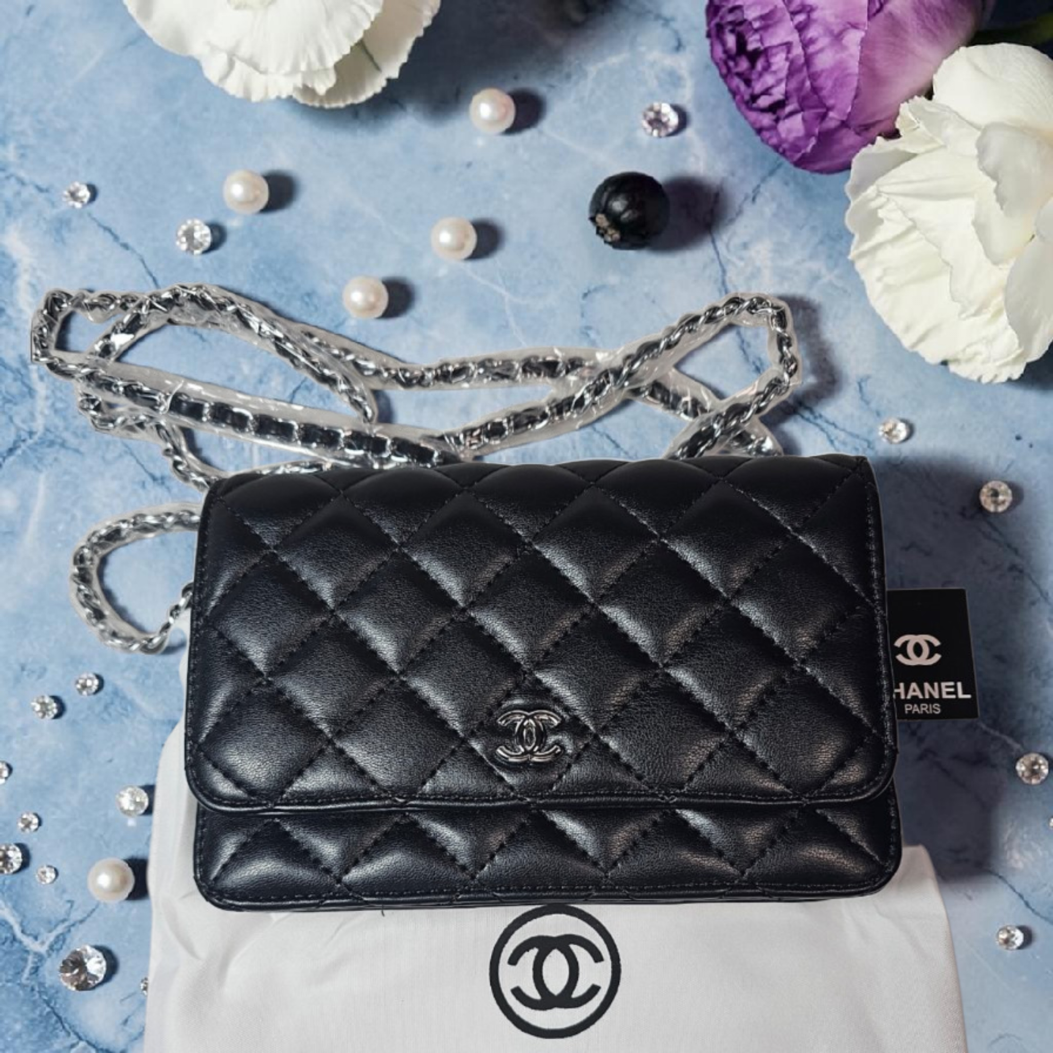 CC logo Black Single Flap Leather Crossbody w/ Silver hardware NWT