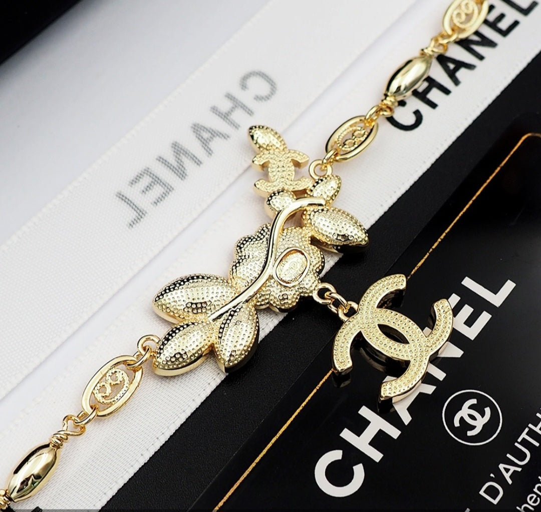 C Logo MultiStone  Floral Chain Bracelet