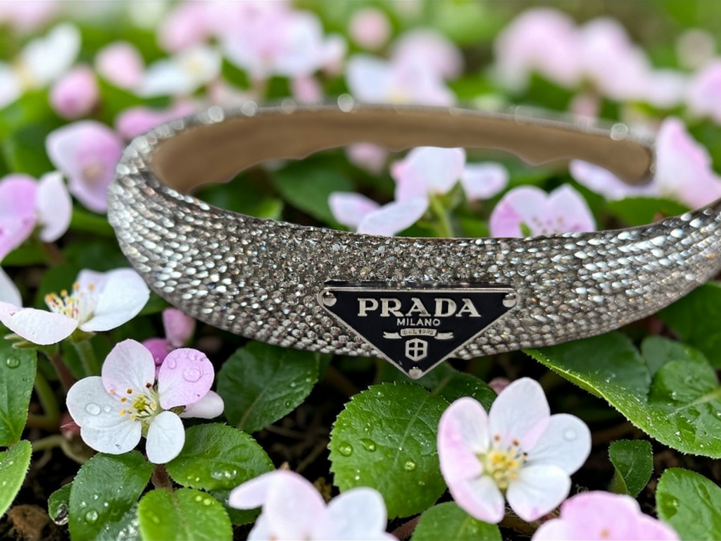 Silver Prada Charm Silver Rhinestone Headband
