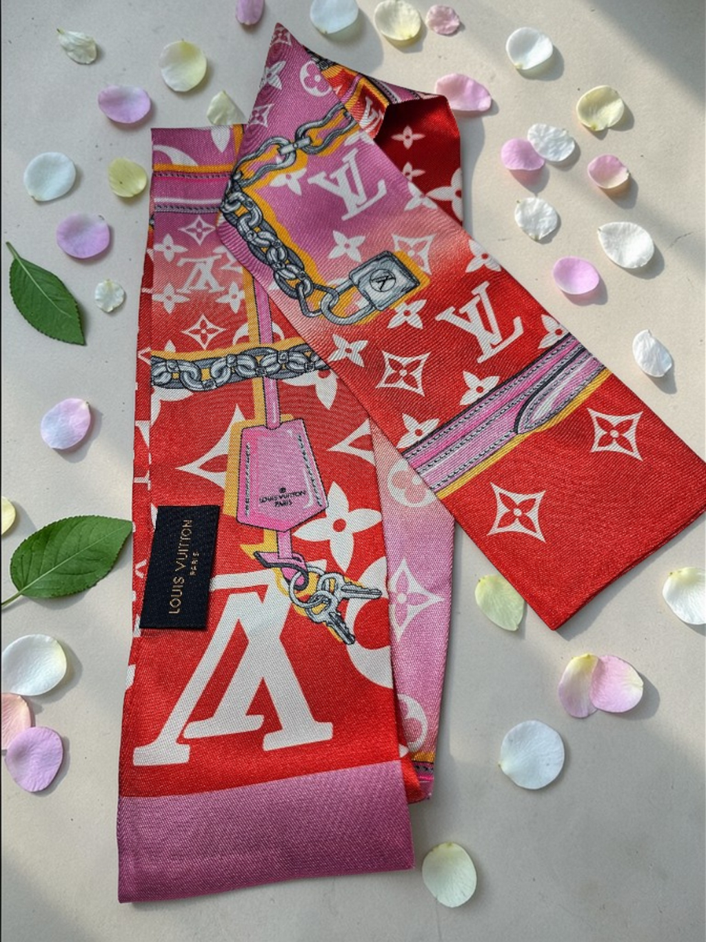 'Louis Vuitton' logo Bag Scarf Hair Accessory Tagged 100% Silk