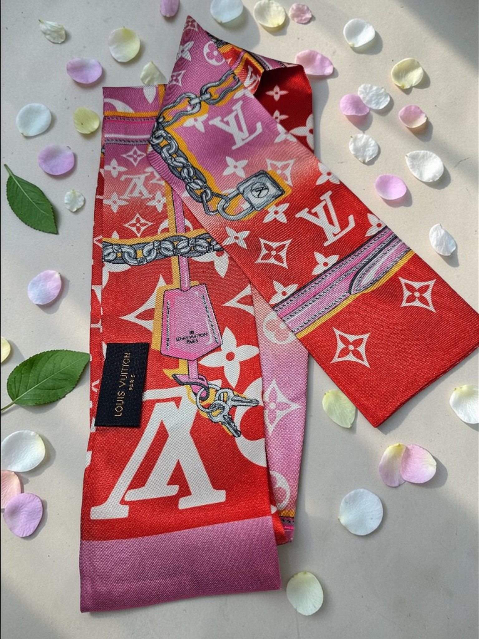 'Louis Vuitton' logo Bag Scarf Hair Accessory Tagged 100% Silk