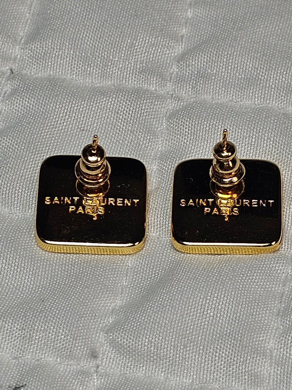 Yves St Laurent Logo charm Stud pierced Earrings NEW