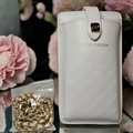 CHANEL COCO CRUSH White Quilted Leather Crossbody Phone case w/ Matching chain strap